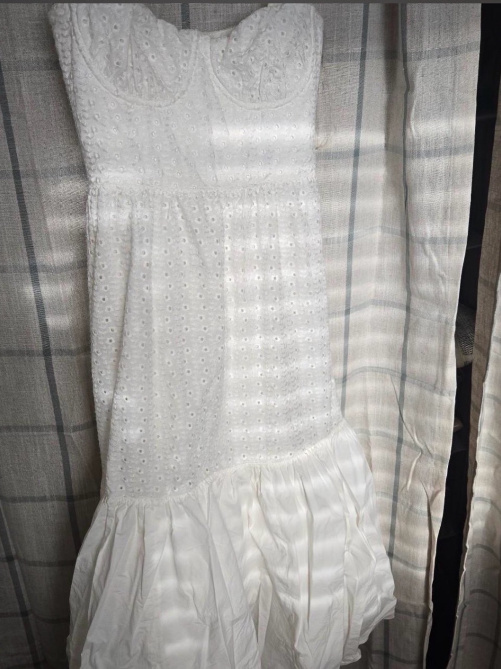 House of CB White Strapless Eyelet Midi Dress